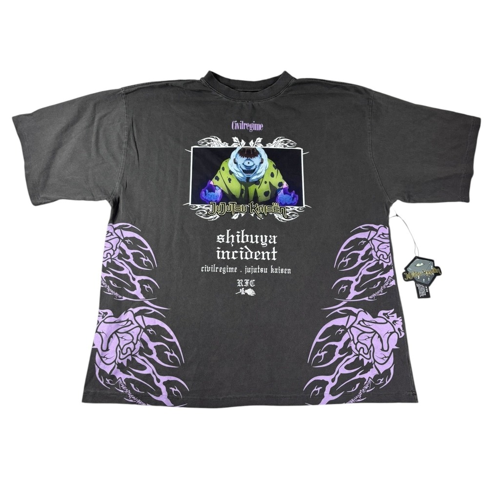 Civil Regime Jujutsu Kaisen Volcanic Rage 199X Oversized Tee Grey XL NWT‎